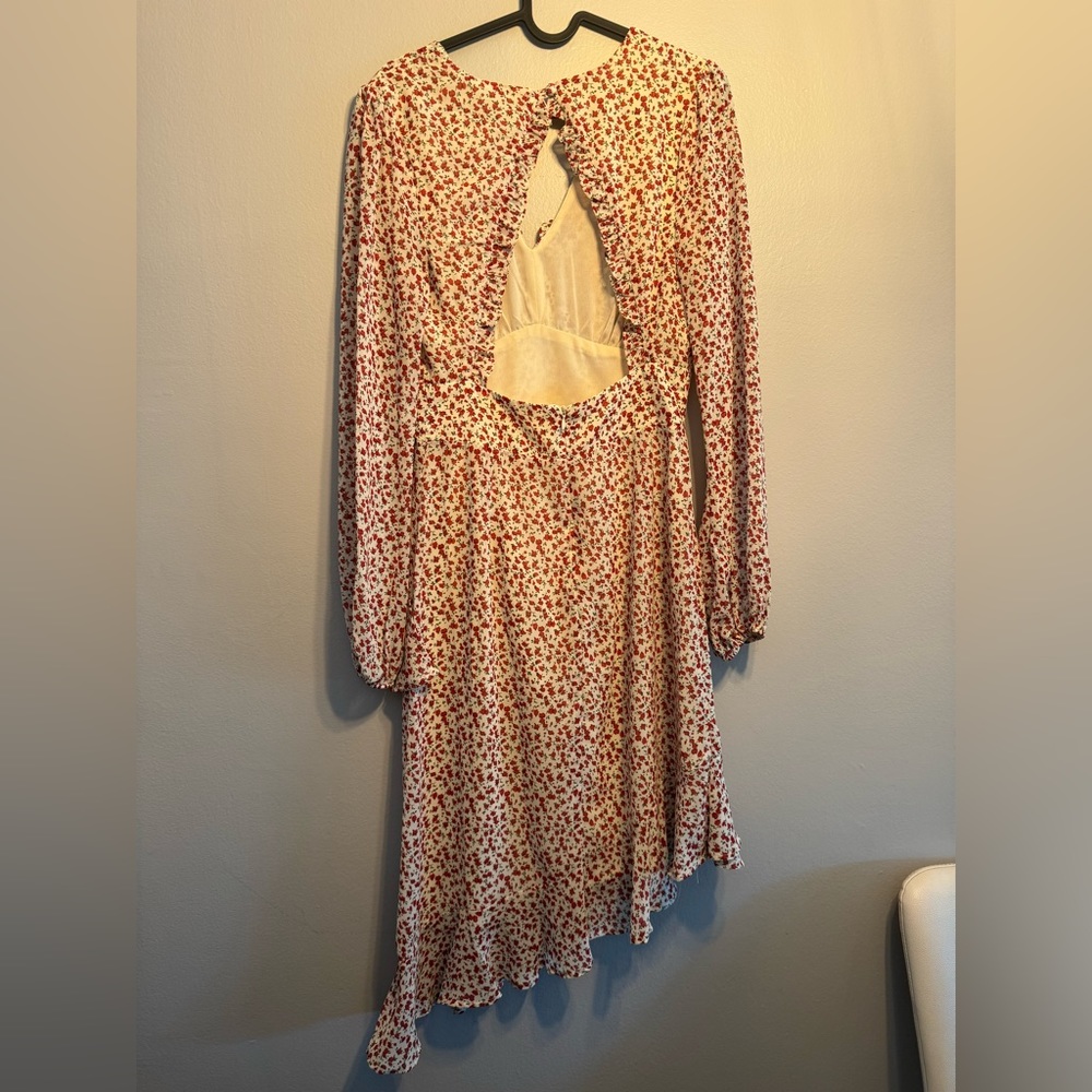 Urban Outfitters Empire Waist Midi Dress: Ditsy Red Floral